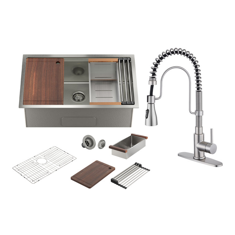 30" Stainless Steel Single Bowl Undermount Kitchen Sink with Faucet