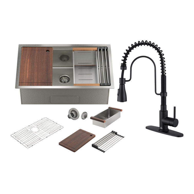 32'' Stainless Steel Undermount Kitchen Sink with Matte Black Faucet