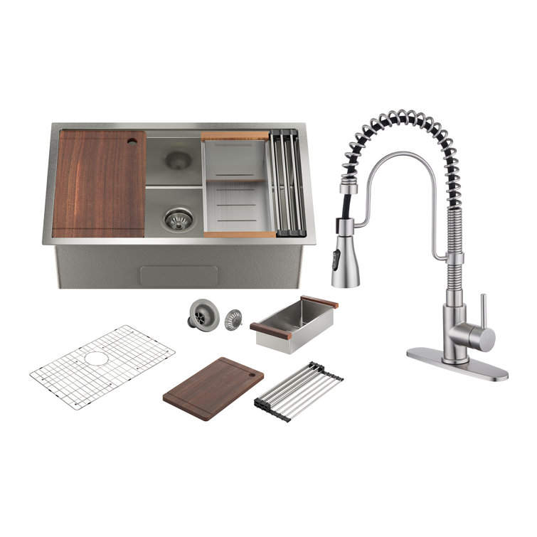 32'' Stainless Steel Undermount Kitchen Sink with Faucet and Accessories