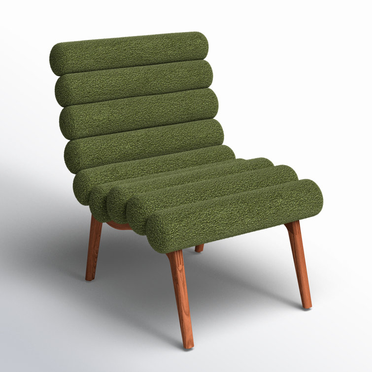 Arlo Barrel Dark Green Metal Accent Chair in Green Boucle