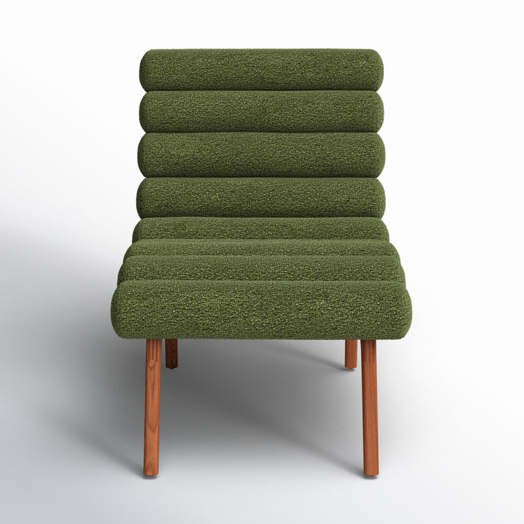 Arlo Barrel Dark Green Metal Accent Chair in Green Boucle