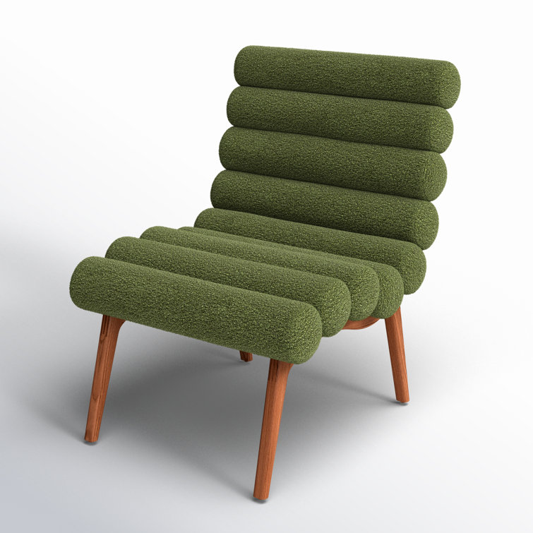 Arlo Barrel Dark Green Metal Accent Chair in Green Boucle