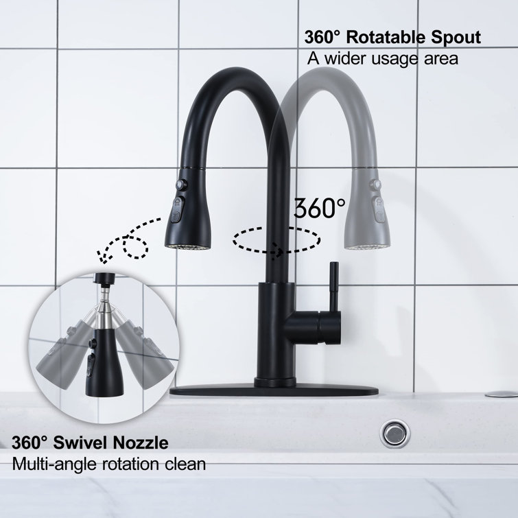 Matte Black Stainless Steel High-Arc Kitchen Faucet with Pull-out Spray