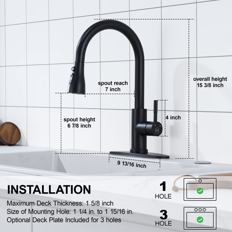 Matte Black Stainless Steel High-Arc Kitchen Faucet with Pull-out Spray