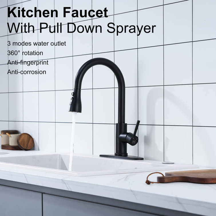 Matte Black Stainless Steel High-Arc Kitchen Faucet with Pull-out Spray