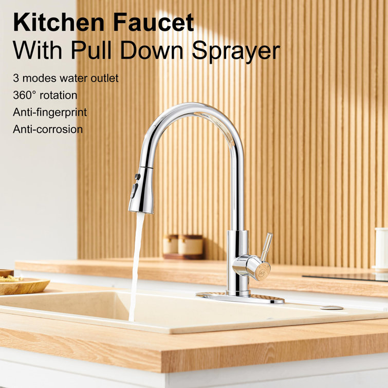 Chrome Stainless Steel Single Handle Pull Down Kitchen Faucet