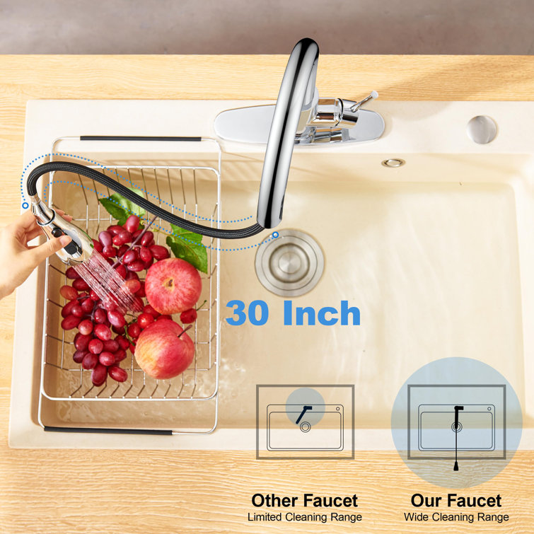 Chrome Stainless Steel Single Handle Pull Down Kitchen Faucet