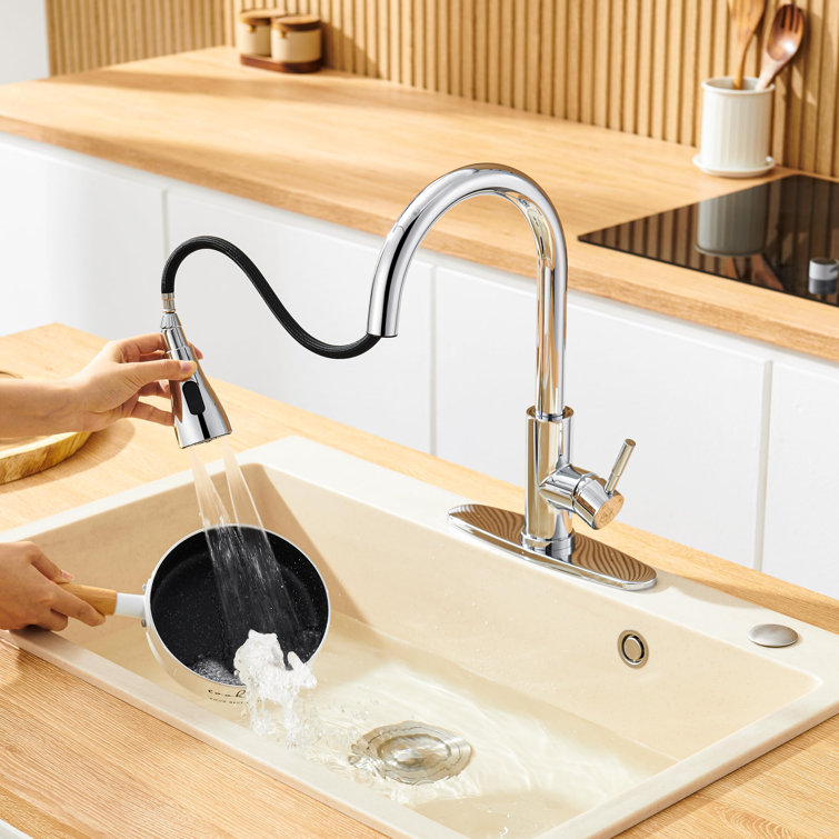 Chrome Stainless Steel Single Handle Pull Down Kitchen Faucet