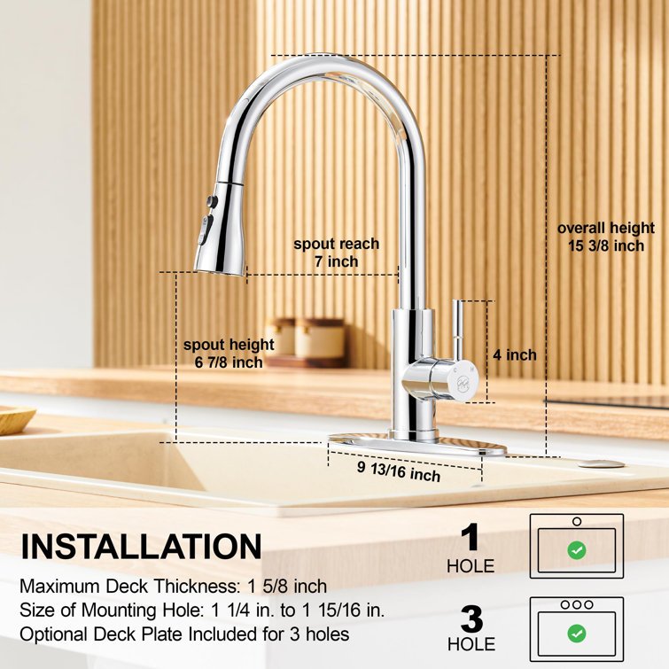 Chrome Stainless Steel Single Handle Pull Down Kitchen Faucet