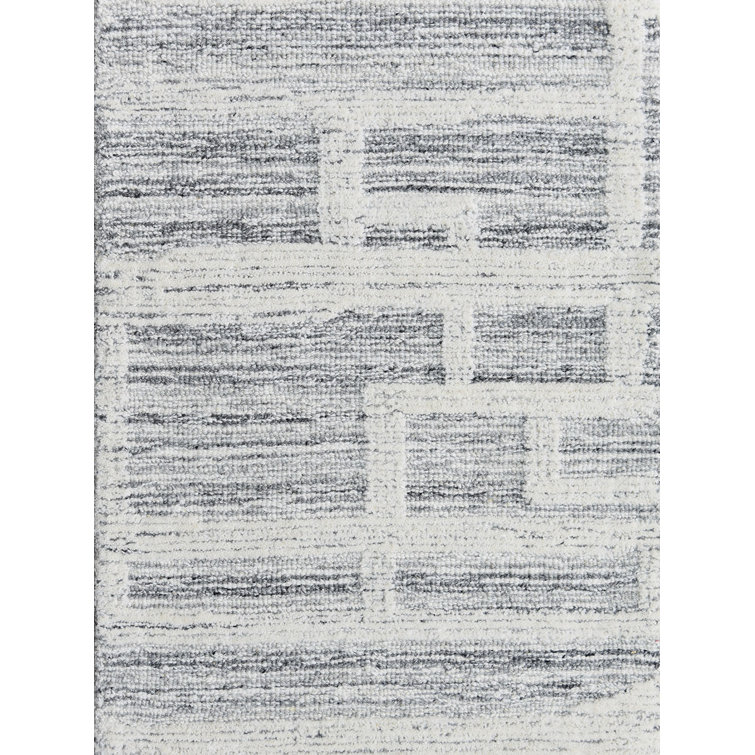 Ivory and Gray Hand-Tufted Wool Rectangular Area Rug 12' x 15'