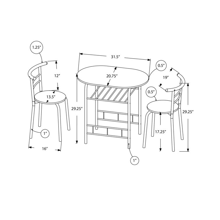 Black Metal and Laminate 3-Piece Dining Set