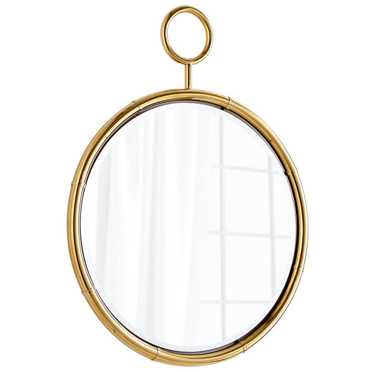 Elegant Gold and Wood 27'' Round Mirror with Easy-Hang Feature