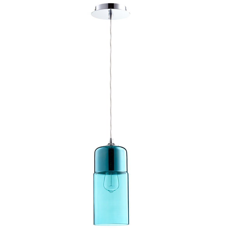 Elegant Chrome 14.5" Traditional Blue-Green Glass Pendant Light