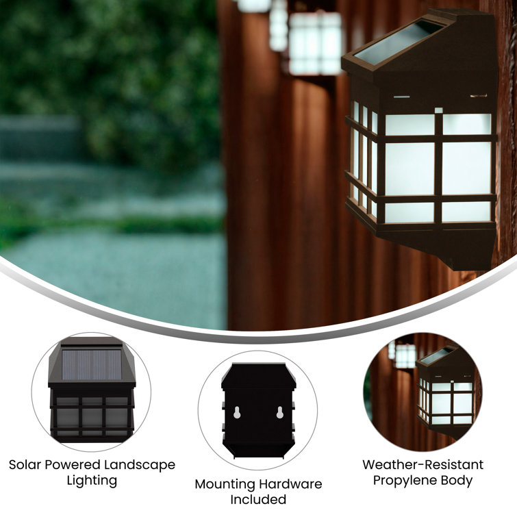Black Square LED Solar Wall Mount Lights, 6-Pack