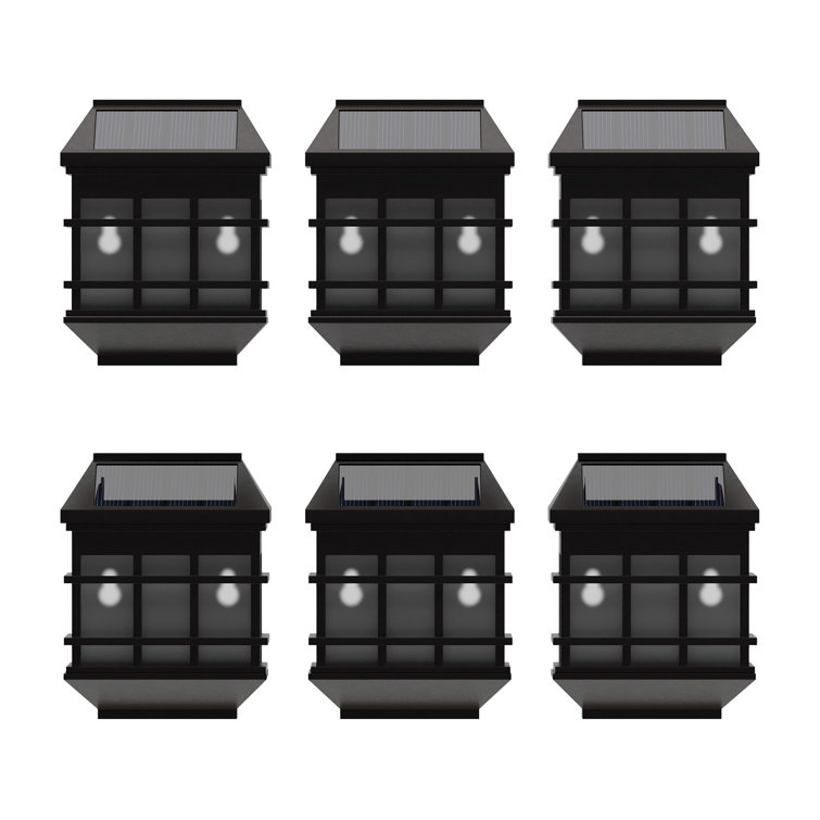 Black Square LED Solar Wall Mount Lights, 6-Pack
