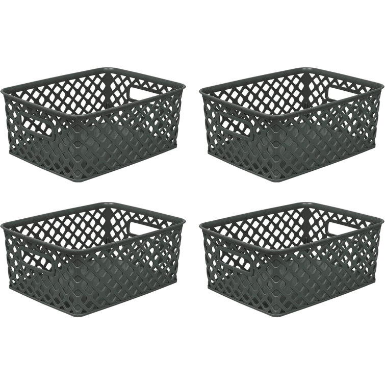 Small Black Rectangular Plastic Storage Baskets, Set of 4