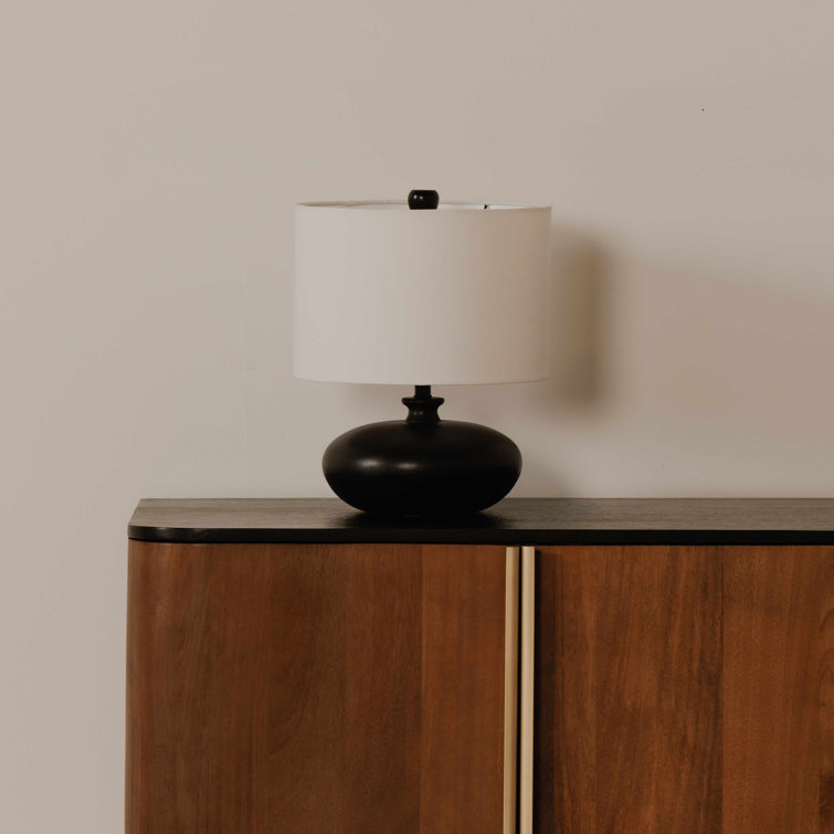 Black Mango Wood Table Lamp with White Cotton Shade
