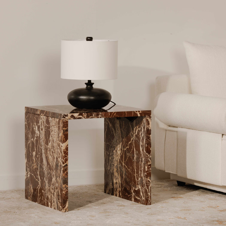 Black Mango Wood Table Lamp with White Cotton Shade