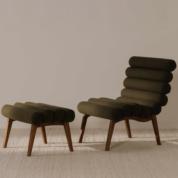 Arlo Barrel Dark Green Metal Accent Chair in Green Boucle