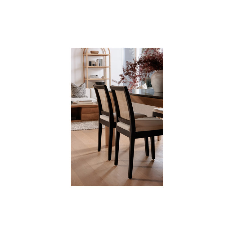 Black and Natural Elm Wood and Cane Side Chair Set
