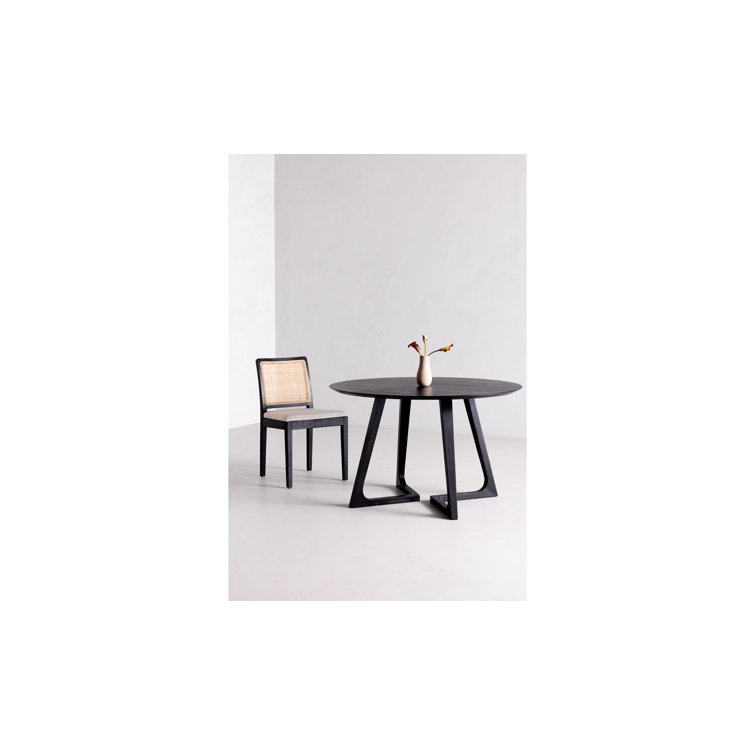 Black and Natural Elm Wood and Cane Side Chair Set