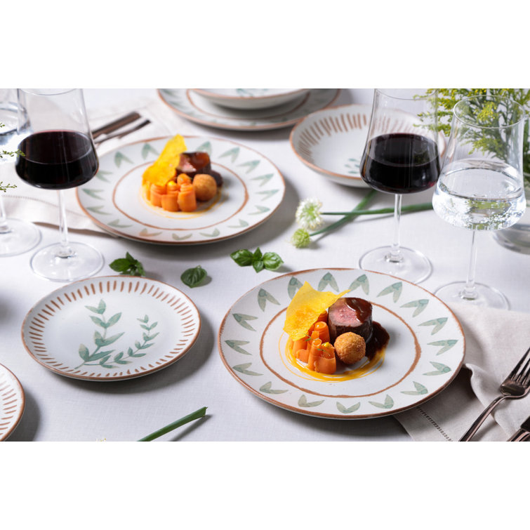 Ivory Handcrafted Porcelain Dessert Plates with Leaf Design, Set of 6