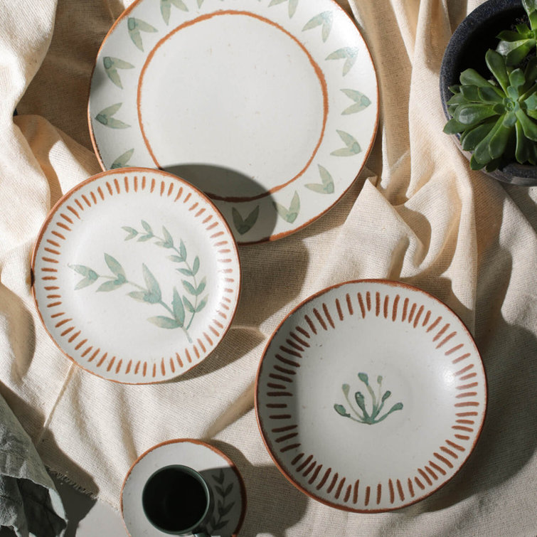 Ivory Handcrafted Porcelain Dessert Plates with Leaf Design, Set of 6