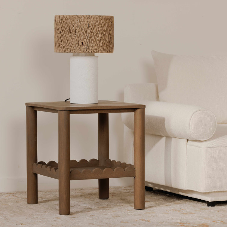 Lola Solid Wood Rectangular End Table with Scalloped Shelf