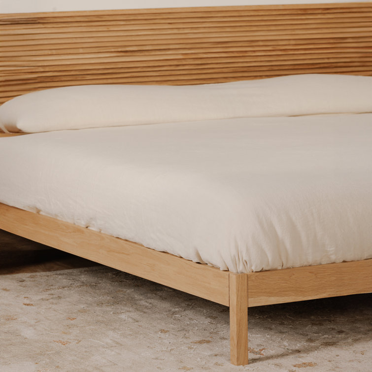 Marika Queen Oak Wood Bed with Slatted Headboard