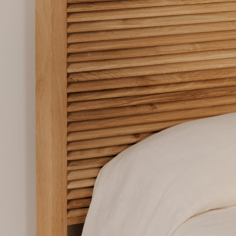 Marika Queen Oak Wood Bed with Slatted Headboard