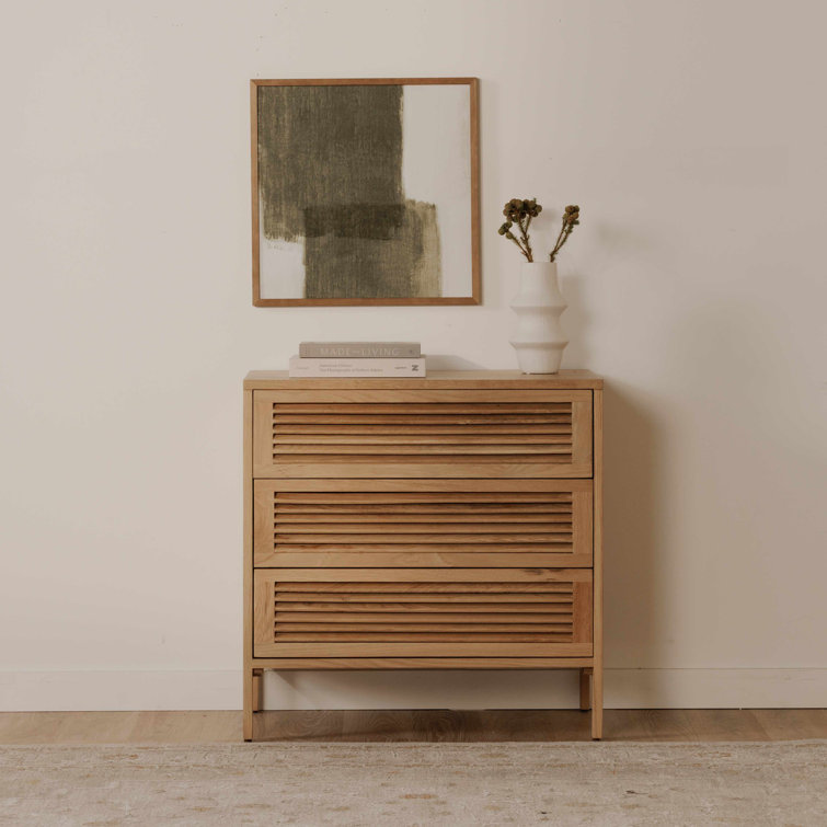 Tomiya Natural Oak 3-Drawer Nightstand with Shutter Facade