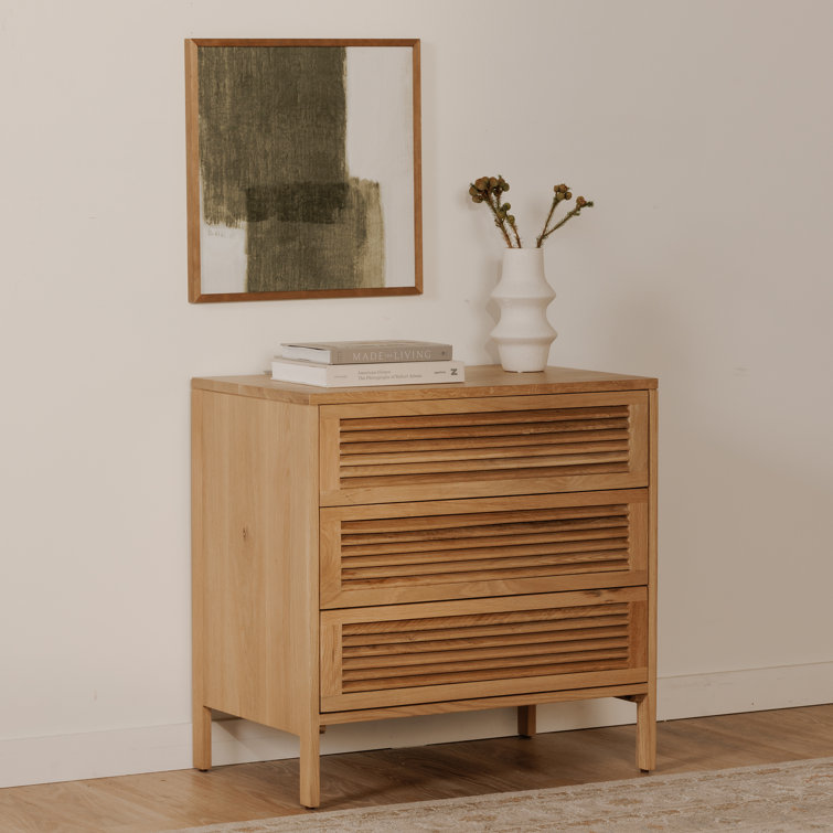 Tomiya Natural Oak 3-Drawer Nightstand with Shutter Facade