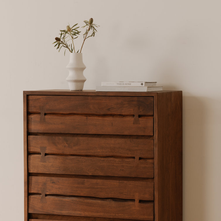Rustic Live-Edge Acacia 5-Drawer Chest in Warm Brown