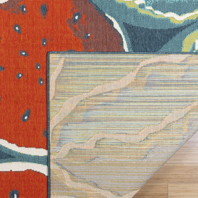 Jona Red and Blue Floral Synthetic Indoor/Outdoor Area Rug