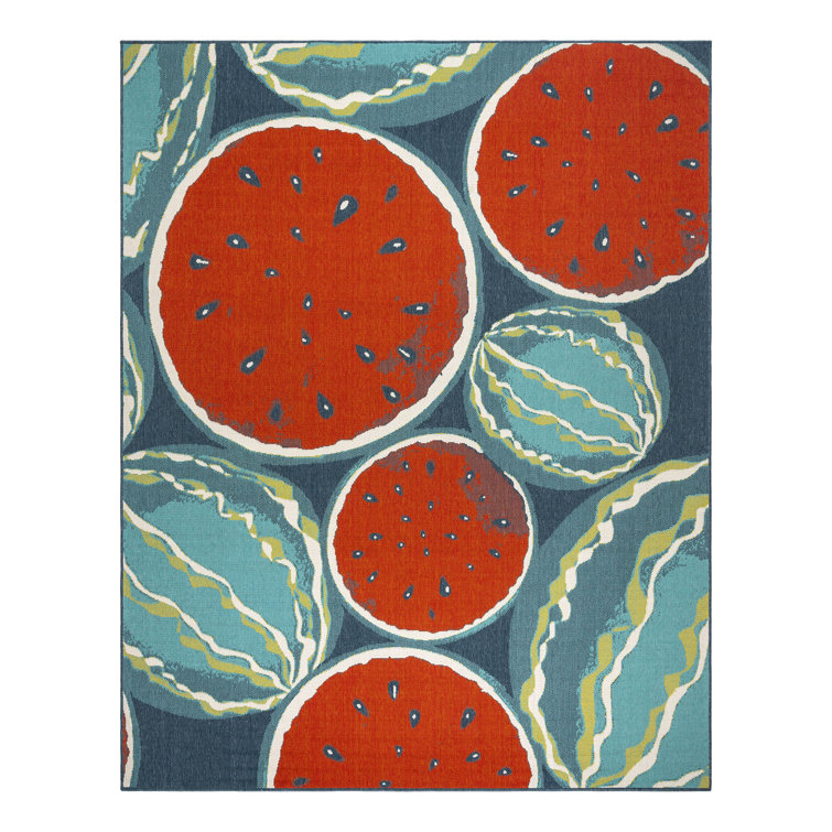 Jona Red and Blue Floral Synthetic Indoor/Outdoor Area Rug