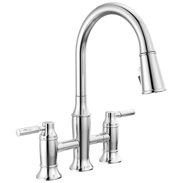Renaldi Chrome Bridge Kitchen Faucet with Pull-out Spray