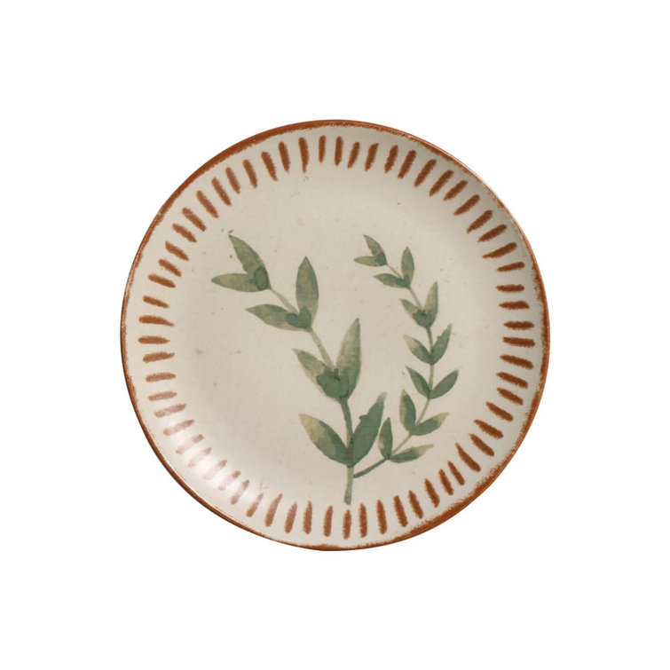 Ivory Handcrafted Porcelain Dessert Plates with Leaf Design, Set of 6
