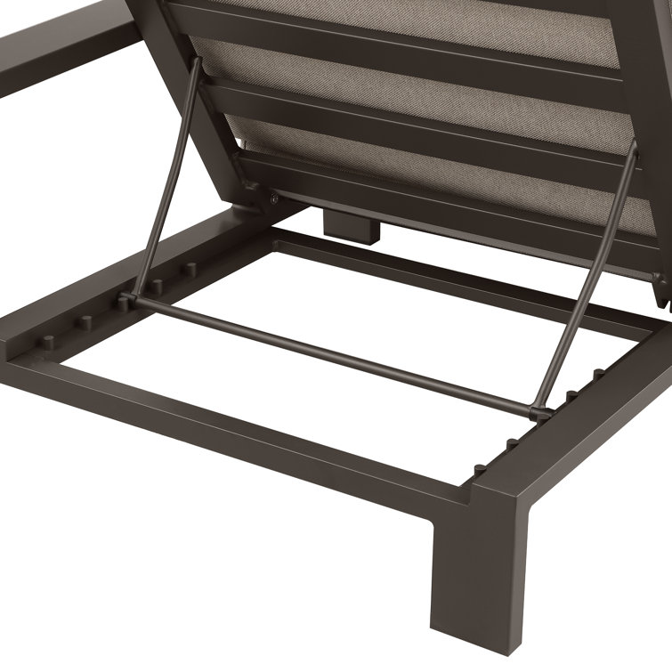 Slate Black Aluminum Double Chaise Lounge with Beige Cushions