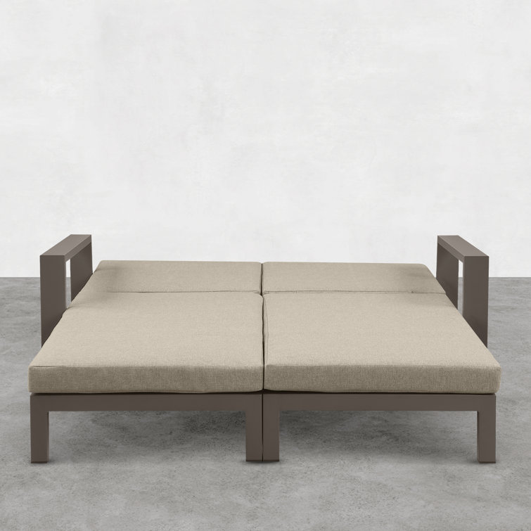 Slate Black Aluminum Double Chaise Lounge with Beige Cushions