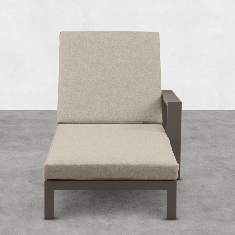 Slate Black Aluminum Double Chaise Lounge with Beige Cushions