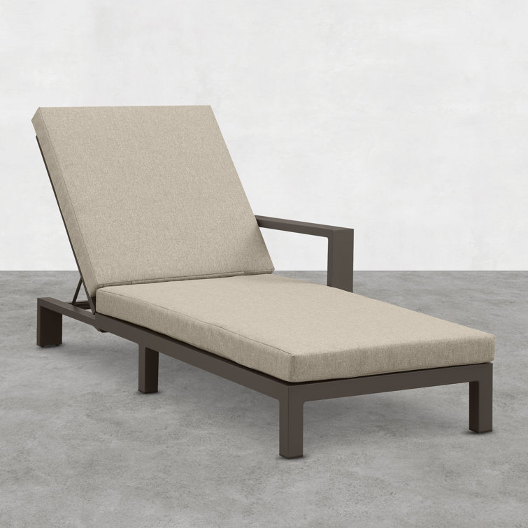 Slate Black Aluminum Double Chaise Lounge with Beige Cushions