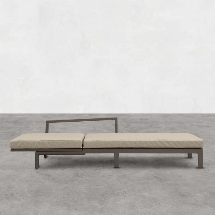 Slate Black Aluminum Double Chaise Lounge with Beige Cushions
