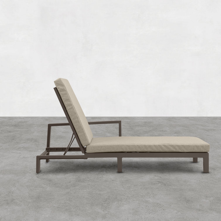 Slate Black Aluminum Double Chaise Lounge with Beige Cushions