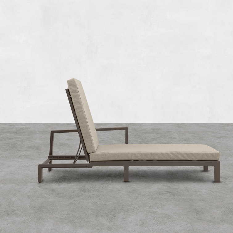 Slate Black Aluminum Double Chaise Lounge with Beige Cushions