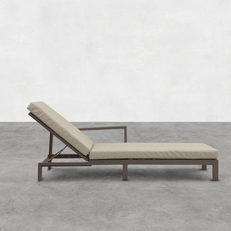 Slate Black Aluminum Double Chaise Lounge with Beige Cushions