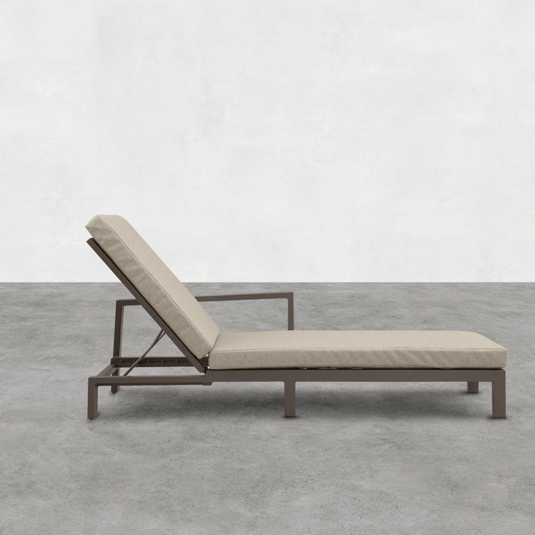 Slate Black Aluminum Double Chaise Lounge with Beige Cushions