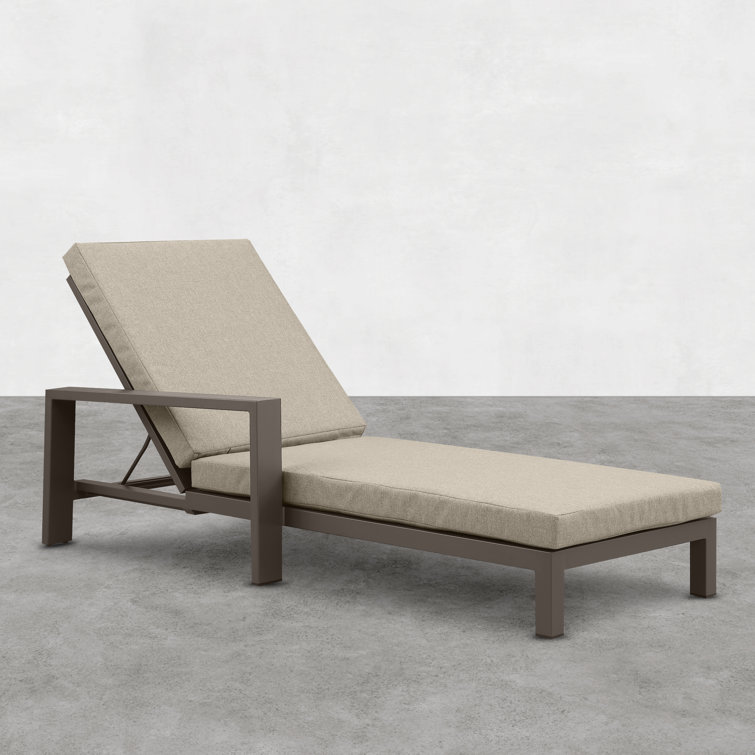 Slate Black Aluminum Double Chaise Lounge with Beige Cushions