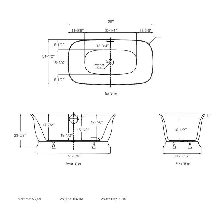 Ascend 59" White Acrylic Freestanding Soaking Bathtub