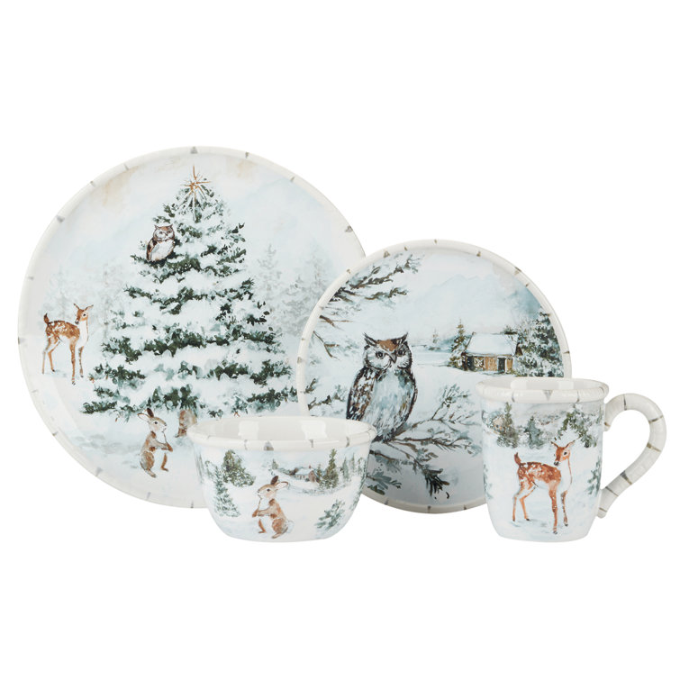 Winter's Frost Ceramic Holiday Dinnerware Set, Service for 4