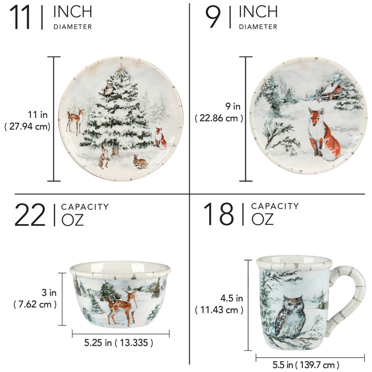 Winter's Frost Ceramic Holiday Dinnerware Set, Service for 4